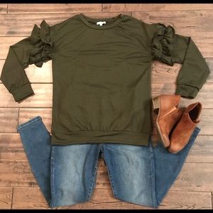Green Ruffle Sleeve Top Brand New